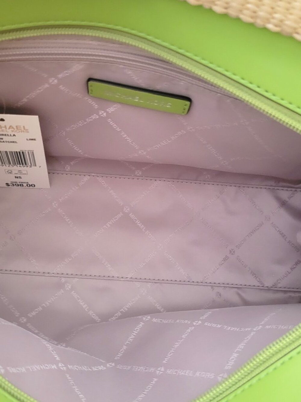 Michael Kors Mirella Medium EW Top Zip Satchel Lime Woven Straw Faux Leather - Picture 7 of 7